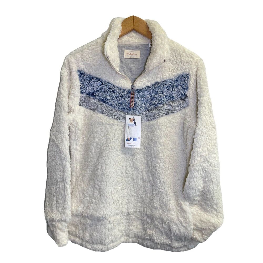 Weatherproof Vintage Womens Size M 1/4 Zip Faux Sherpa Pull Over Sweater Cream